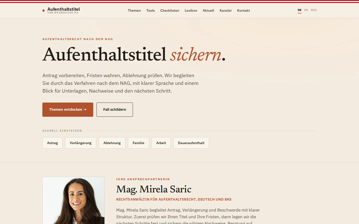 Startseite von Aufenthaltstitel.at